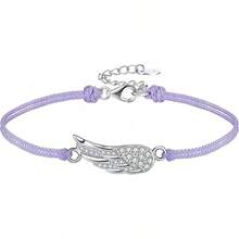 Pulsera para mujer de plata de ley 925, alas de ángel, pulseras con circonitas cúbicas brillantes, pulseras ajustables para mujeres con caja de regalo - Azul - Ver 8