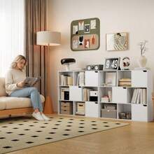 Homcom Bookcase, 9 Cube Compartments, 3 Doors, 6 Open Shelves, Living Room, Bedroom, Particleboard