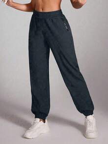 1pc Women's Casual Solid Color Versatile Sports Outdoor Pants, Spring/Autumn - Grey - View 4