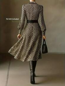Women's Elegant Casual Geometric Pattern Lapel Long Sleeve Midi Dress, Spring/Summer - Nhiều màu - Xem 2