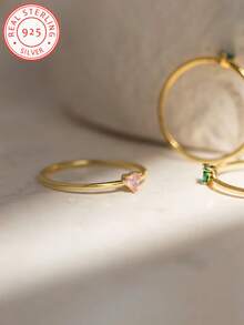 A Minimalist 925 Sterling Silver Heart-Shaped Ring Featuring A Customisable Birthstone, Perfect For Layering. A Simple Promise Ring, Ideal As A Couple's Gift, Birthday Present Or Christmas Gift. - Multicolor - View 10