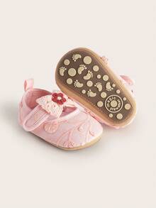 Infant Shoes For Female Babies With Soft Soles, Spring And Autumn Style, Princess Shoes, Pure Cotton Cloth Shoes, Anti Slip, 6-8-12 Months, One Year Old - Baby Pink - View 1