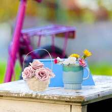 6 piezas mini tela cesta de flores set árbol de navidad decoración de vacaciones boda/casa de muñecas bambú tejido flores accesorios cesta - Comosemuestra - Ver 4