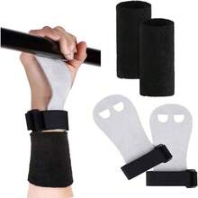 Muequeras de Gimnasia para Jvenes, Juego de 2 Pulseras Deportivas para Gimnasia Proteccin de la Palma y Soporte de Mueca Accesorios Deportivos para Entrenamiento y Ejercicio - CH + negro - Ver 2