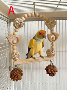 1pc Parrot Wooden Swing Hanging Toy, Parrot Swing Chew Toy, Suitable For Small Birds And Parrots