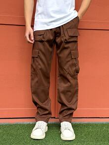 新款男士户外宽松多口袋休闲裤，男女通用款 - 酒紅色 - 查看 4