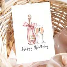 成人款优雅香槟生日贺卡 - “生日快乐”玫瑰金气泡酒杯设计（含信封） - 彩色 - 查看 11