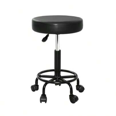 Round PU Salon Stool Bar Stools Swivel Lounge Drafting Chair Piano Guitar Seat Barber Chairs Outdoor Spa Indoor Home Office Kitchen Furniture Adjustable Height Hydraulic Lift Black