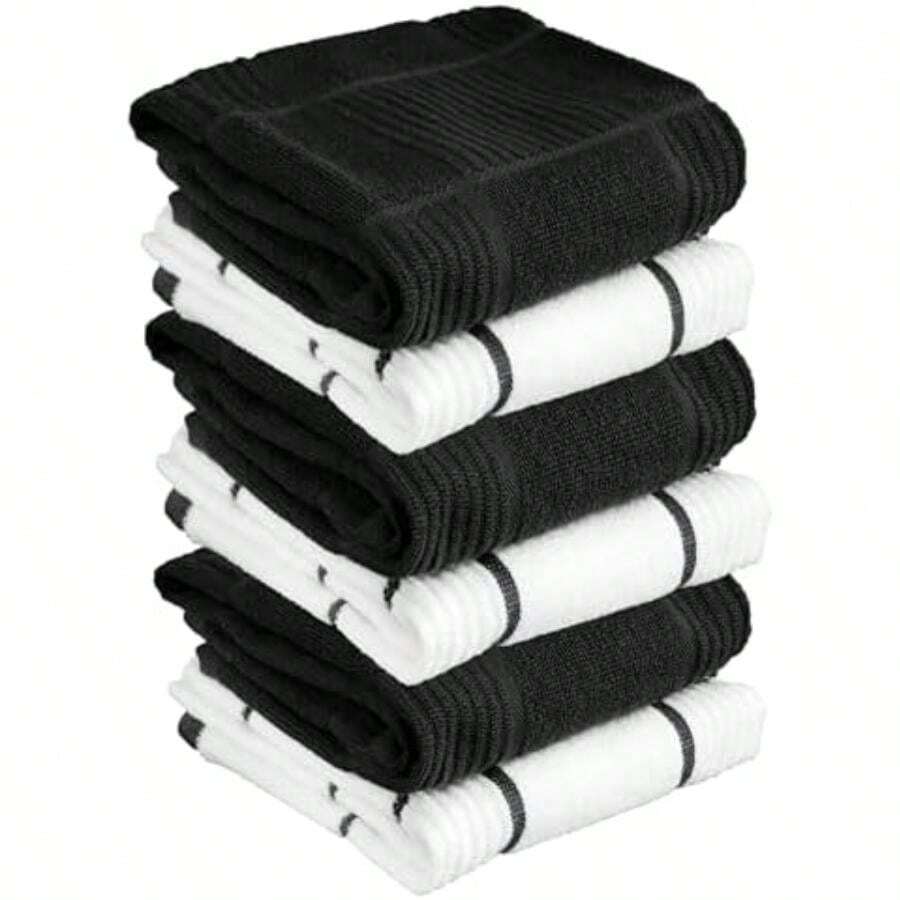 T-fal Textiles - Toallas de Cocina de 2 Unidades, parquet, sólido/Cheque, Paquete de 2, , 2 Unidades(Negro) - Multicolor - Ver 1