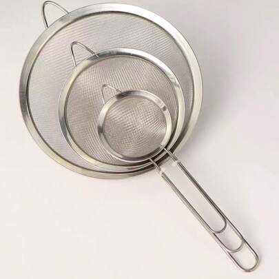 1pc/3pcs Stainless Steel Fine Mesh Strainer With Handle - Kitchen Sifting Tool