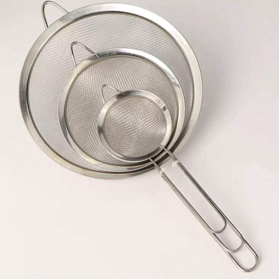 1pc/3pcs Stainless Steel Fine Mesh Strainer With Handle - Kitchen Sifting Tool - Silver - View 1