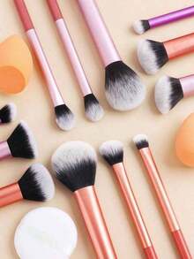 12pcs Multi-Functional Makeup Brush Set Including Powder Brush, Blush Brush, Foundation Brush, Eyeshadow Brush, Blending Brush, Contour Brush, Along With An Oblique Cut Makeup Sponge, Rounded Makeup Sponge, And White Powder Puff,Summer Style, Back To School,Travel,Travel Essential,Valentine's Day,Cheap,Travel Makeup Brush,Gifts Women,Makeup Artist,Professional Complete Makeup Kit - Nhiều màu - Xem 5