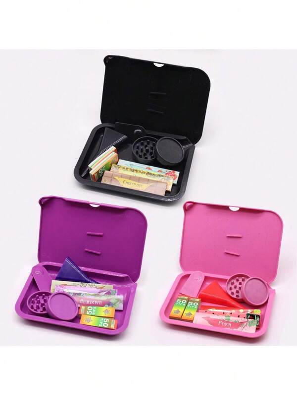 Set di 8 pezzi per iniziare a fumare, combinazione di colori viola, nero e rosa, include vassoio arrotolatore a doppio strato, macinino a doppio strato, 3 libretti di cartine da rollare decorate, 2 filtri, 1 riempitore, utensile pratico per la casa, adatto per occasioni festive, Natale