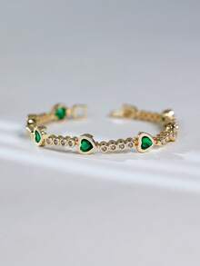 1 件优雅心形合成锆石簇状网球手链，适合女士，情人节/生日的奢华礼物