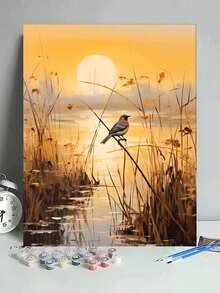 DIY Paint By Numbers Kit - Wetlands & Reeds Scene 19.7x15.7" Canvas, Acrylics & Brushes Included (Frame Not Included) - Multicolor - View 7