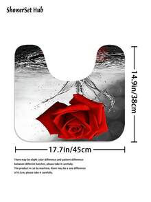 1/3/4pcs Red Rose & Butterfly Shower Curtain Bathroom Set,Luxurious Floral Waterproof And Wear-Resistant Bathroom Decor And Accessories,With 12 Hooks - Includes Toilet Seat Cover, Bath Mats, And Rugs Polyester Fabric - Washable - Perfect For Holiday Decor,Home/Bedroom/House/Western/Winter Decor - Red - View 10
