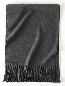 1 pieza Bufanda de cachemira de unicolor con flecos de alta calidad para otoño/invierno, chal de moda casual resistente al viento y cálido, cómoda bufanda de manta, adecuada para uso diario - Gris Oscuro - Ver 5