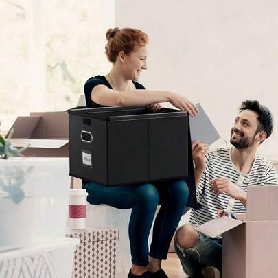 File Organizer Boxes, Collapsible Office Boxes With Lids, Linen Hanging File Organizer Box For Letter/Legal File ...