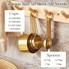 8pcs Stainless Steel Measuring Cups And Spoons Set, Dual-Color Gold And Silver Handle Design, Practical Kitchen Tools For Stirring Milk And Coffee - Gold-plated Set - View 10