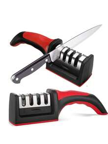 手持式多功能三段式快速磨刀器，带防滑底座，厨房刀具配件小工具 - 彩色 - 查看 3