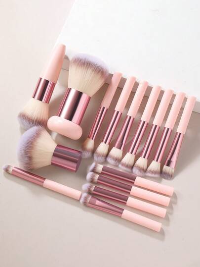 15-DELARS Allt-i-ett-sminkborsteset - Mjuka och täta sminkborstar för foundation, rouge, ögonskugga, lämpliga för daglig smink och nybörjare. 1/15