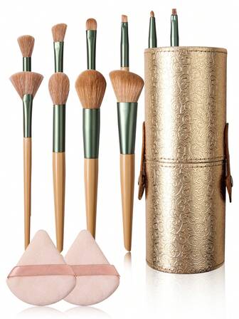 2/10/13 piezas Juego de brochas de maquillaje premium - Brocha para polvos, brocha para rubor, brocha para contorno, brocha para sombras de ojos, herramientas de maquillaje completas, esponjas de maquillaje triangulares blandas de doble cara, cubo de almacenamiento con revestimiento de piel sintética, Juego de brochas, Juego de brochas de maquillaje, Juego de maquillaje completo, Juego de brochas de maquillaje, Juego de maquillaje completo, Juego de brochas, Juego de brochas de maquillaje, Juego de regalo de maquillaje, Juego