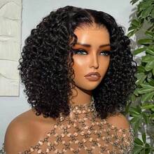 13x4 Curly Wave Lace Front Wig, Women Short Bob Wig, Pre-Plucked With Baby Hair, No Glue Needed, Natural Hairline - Black - View 15