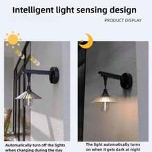 Nueva luz de pared solar con 3 modos, sensor de movimiento, luz LED solar, iluminación de granero, luz decorativa con luz cálida, adecuada para porche, patio, jardín, terraza - Negro - Ver 9