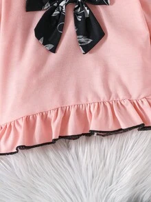 Baby Girls Autumn Outfit, Hoodie Jacket With Flare Sleeves & Bow Hem, Paired With Floral Print Elastic Waist Pants, Comfortable Outdoor Set - Multicolor - View 4