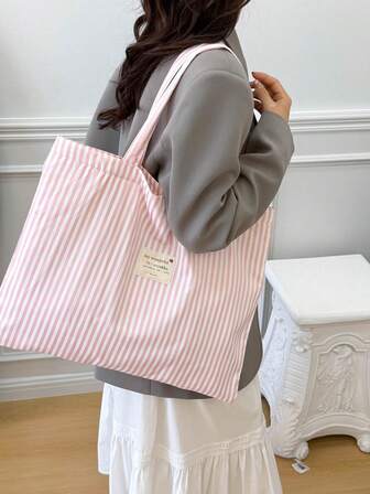 Bolso de lona casual de rayas con gran capacidad