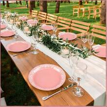 10pcs/20pcs/40pcs 9-Inch Pink Mexican Paper Plates, Birthday Party Tableware Decor, Mexican Terracotta Flower Plates, Ceramic Plates For Birthday Wedding Party - Pink - View 3