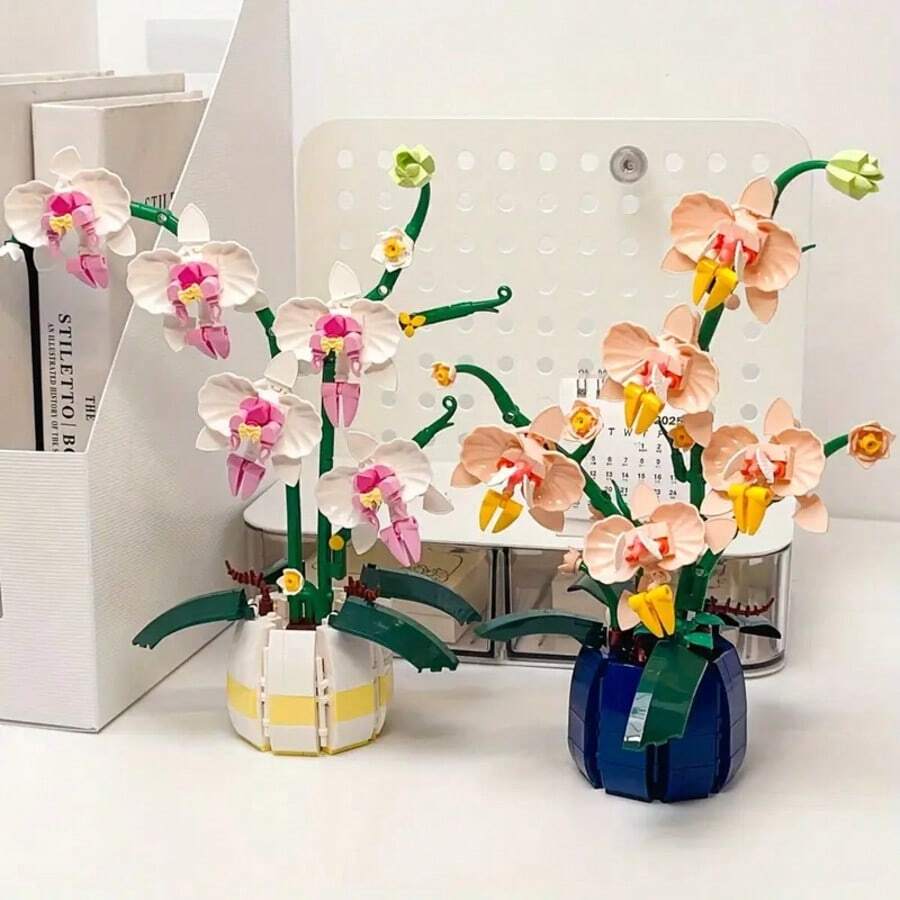 1000片金色蝴蝶兰花积木，永生花积木套装，花束，家居装饰，桌面摆件，生日祝福，生日礼物，送给女性的理想礼物 - 适合情人节、母亲节、送给女朋友、万圣节、圣诞节、新年、生日等场合