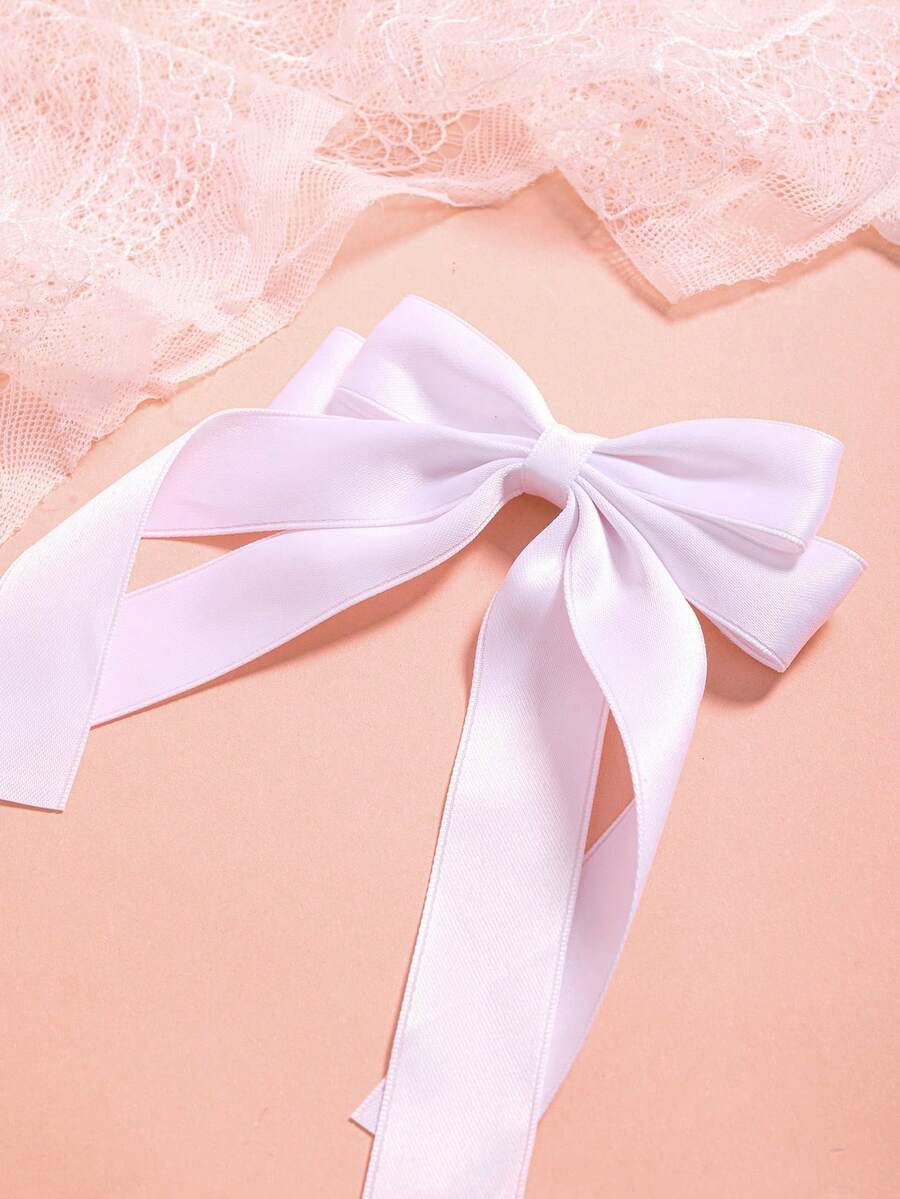 Hatastic 1pc Shiny Satin Ribbon Bow Barrette Hair Clip With Large Tail, Suitable For Daily Wear, Party And Festival Cute,School Valentine's Day Valentines Claw Clips Hair Claws Hair Barrettes, School Stuff, Elegant, College Gifts - White - View 1