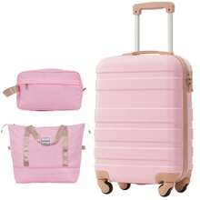 Hartschalenkoffer, Rollkoffer, Handgepäck, 4 Rollen, ABS-Material, TSA-Zollschloss, 39.5*23*58.5, Mit Kulturbeutel, Grün - Pink - View 3