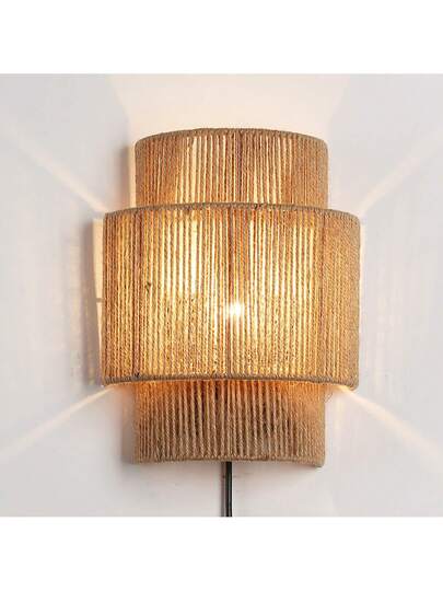 Alpinaluz Jute Rope Wand Verlichting Plug Switch made Rustic Boho Lamp Bedroom Or Living Room, E27 Socket "DALIA"