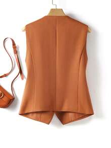 Áo khoác vest không tay cổ chữ V cài một hàng khuy thời trang dành cho nữ mùa xuân/thu. - trái cam - Xem 2