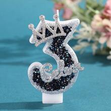 1pc Creative Digital Candle Crown Decoration Cake Decoration Candle, 0-9 Gray Black Shiny Digital Candle, Suitable For Birthday Cakes, Large Holiday Parties - Black and Gray - View 5