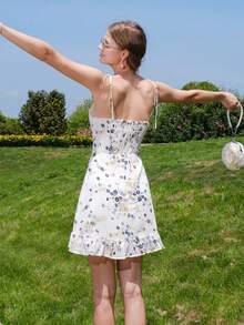 Women's Casual Floral Print Ruffle Hem Camisole Dress - White - View 4