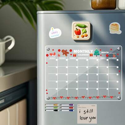 1 Set Of Monthly Plan Message Board And Acrylic Vanilla Mountain Fridge Magnet, Decorative Items Cute Cartoon DIY Stickers