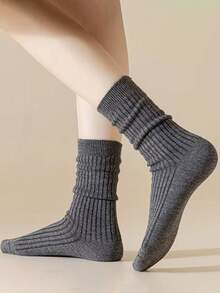 6 pares de calcetines de media caña para mujer, de estilo simple con rayas verticales sólidas y gruesas, cálidos y transpirables, para otoño/invierno