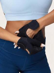 1 Pair Unisex Half Finger Fitness Gloves, Anti-Slip Breathable Cycling Gloves, Weight Lifting Shock Absorbing Sports Gloves, Christmas Gift For Men Women - 黑色 - 查看 5