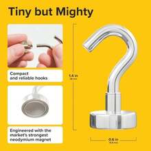 Magnetic Hooks 27 LBS (Pack Of 10 Silver) - Heavy Duty Neodymium Hooks For Outdoor &Amp; Backyard Use - Strong Rare Earth Magnets For Cruise Cabins - Magnetic Hooks For Kitchen &Amp; Refrigerators - ColorA - 查看 2