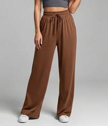 Wide Leg Pants With Flare Leg, Sophisticated Fit, Structured Style, High , Contemporary, Casual, Comfortable, Modern, Chic - 鏽棕色 - 查看 9