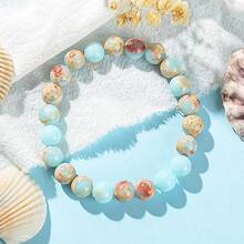 Charm Beaded Bracelet, Attracts Love & Success, Perfect Gift For Women, Elastic Fashion Accessory For Everyday Wear And Special Occasions - Sea Blue Red Stone - View 3