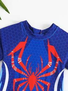 男童卡通印花短袖连体拉链泳衣