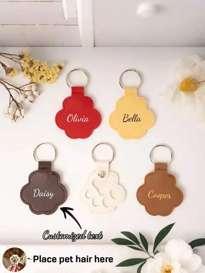 1pc Customized Pet Hair Memorial Keychain, Dog/Cat Hair Memorial Keyring, Personalized Cat Hair Memorial Keychain, Portable Pet Hair Memorial Storage Bag, Dog Hair Storage Keyring, Hot-Stamped Pet Memorial Gift, Pet Hair Capsule Keychain, Customized PU Leather Keychain, Personalized Keyring, Personalized Keychain, Pet Hair Memorial Keychain ,Premium-Feel