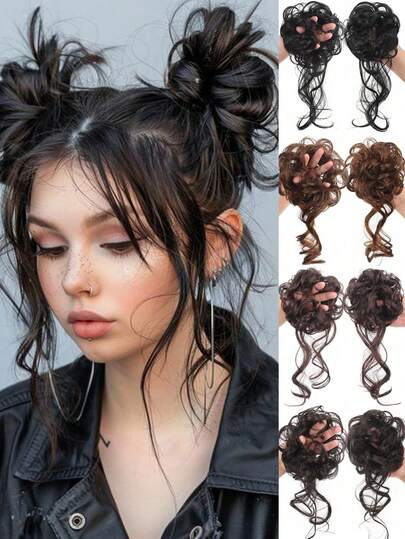 Synthetic Curly Donut Bun Hair Scrunchie With Elastic Band, Messy Bun Updo Hair Piece For Women