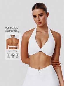 Sodalemon Women's Twist Back Workout Top, V-Neck Padded Solid Color Yoga Casual Sports Bra