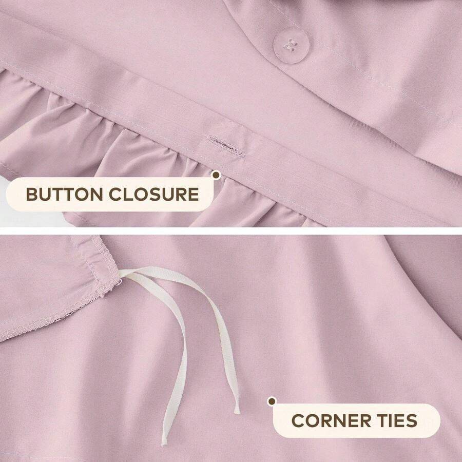 Ruffle Quilt Cover Set Single – Ultra Soft 2000TC Microfibre Duvet Doona Cover With Corner Ties &Amp; Button Closure... - Light Pink Single - View 1