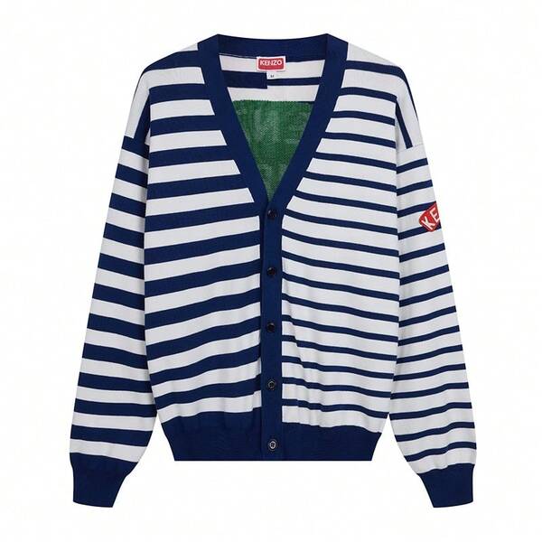 Kenzo Men's Dark Blue/White Long-Sleeve V-Neck Cardigan FD5 5CA370 3CN 77